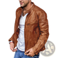 Men Pu Leather Punk Motorcycle Jacket Stand Collar