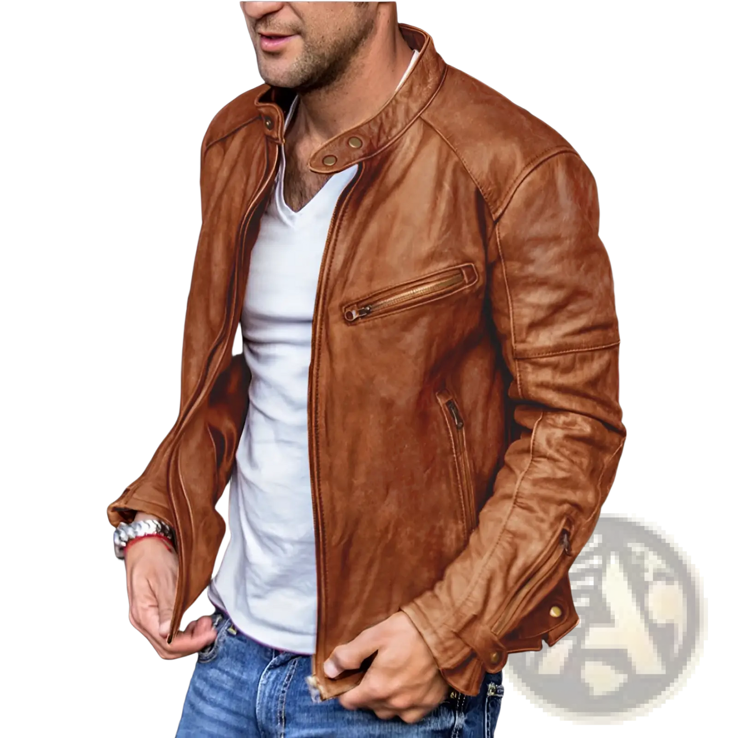 Men Pu Leather Punk Motorcycle Jacket Stand Collar