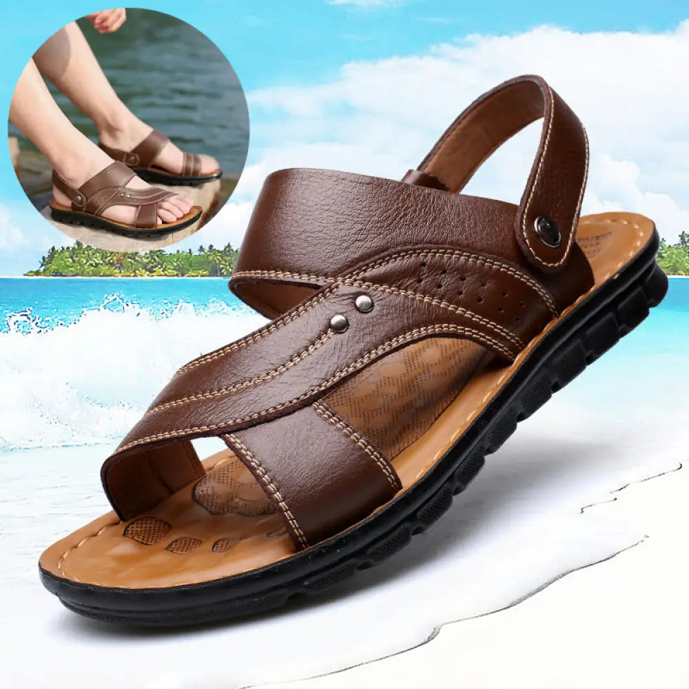 Men's Adjustable Genuine Leather Summer Beach Sandals
