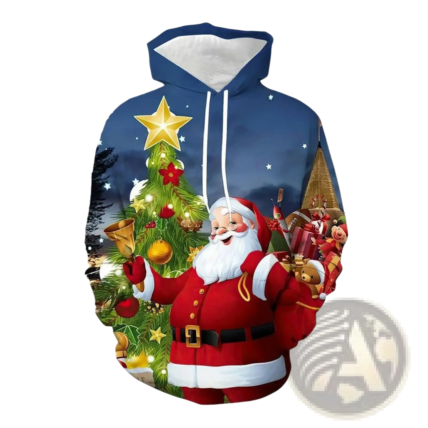 Men's 3d Printed Festive Santa and Reindeer Christmas Hoodie