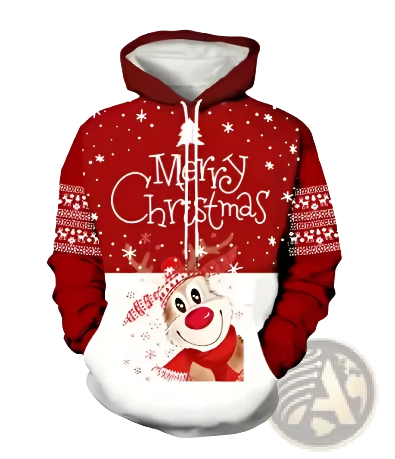 Men's 3d Printed Festive Santa and Reindeer Christmas Hoodie