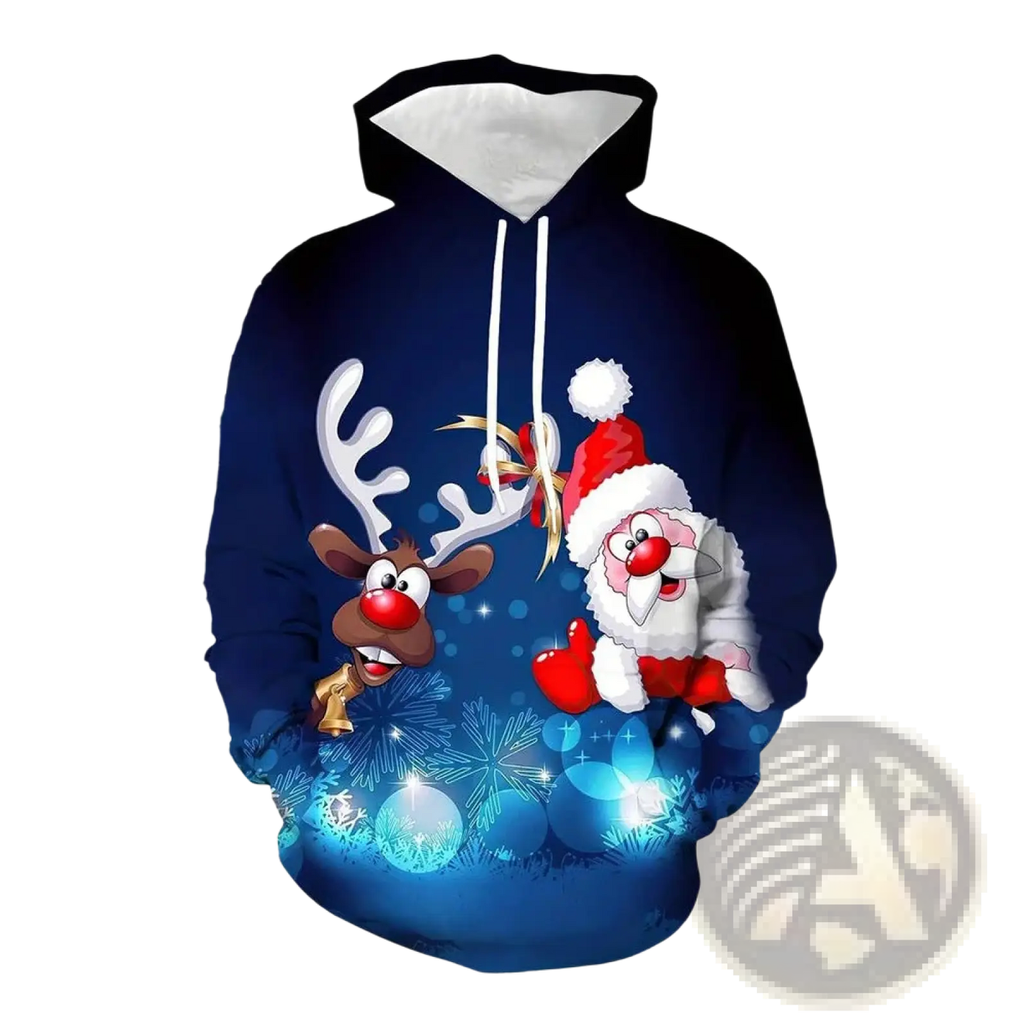 Men's 3d Printed Festive Santa and Reindeer Christmas Hoodie