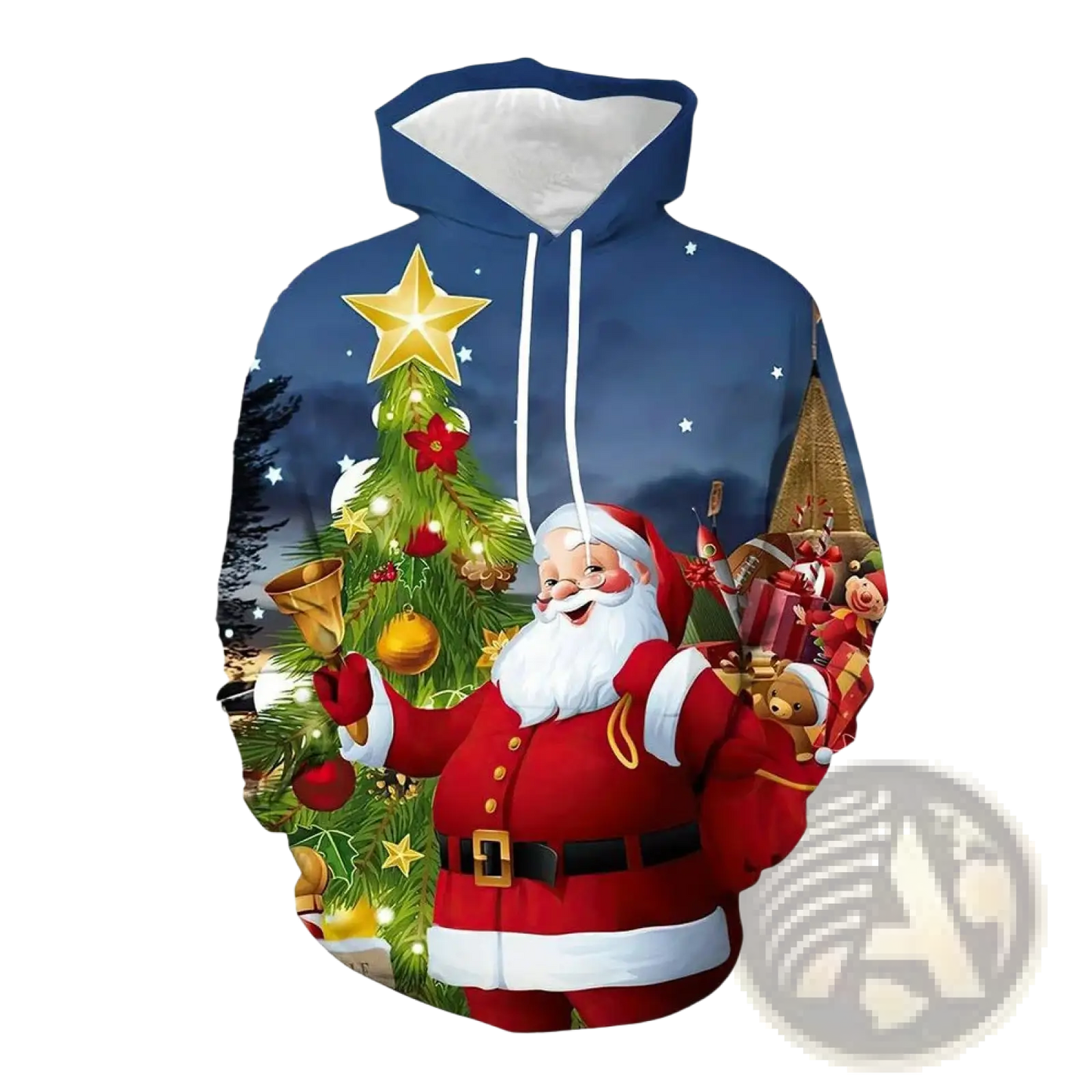 Men's 3d Printed Festive Santa and Reindeer Christmas Hoodie