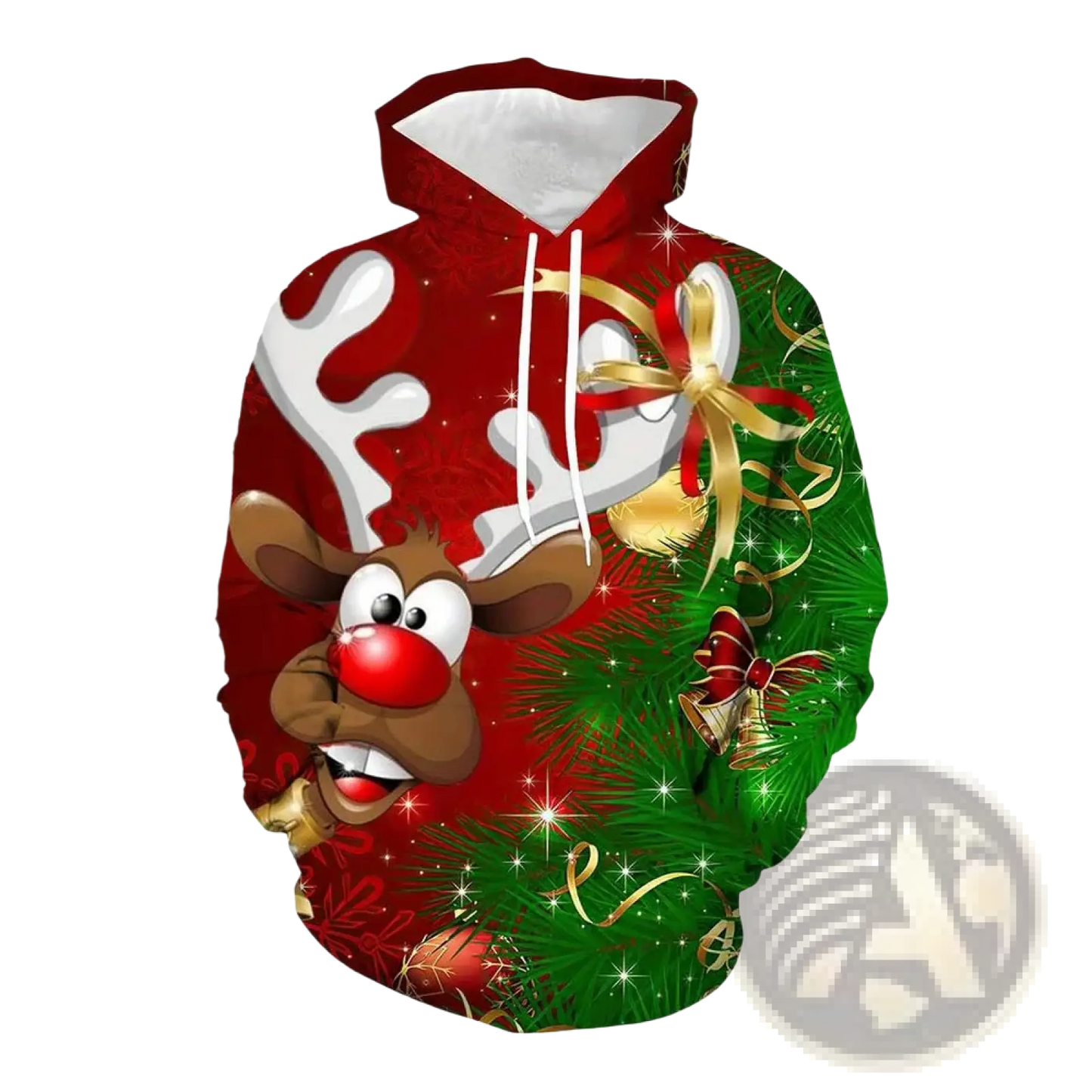 Men's 3d Printed Festive Santa and Reindeer Christmas Hoodie
