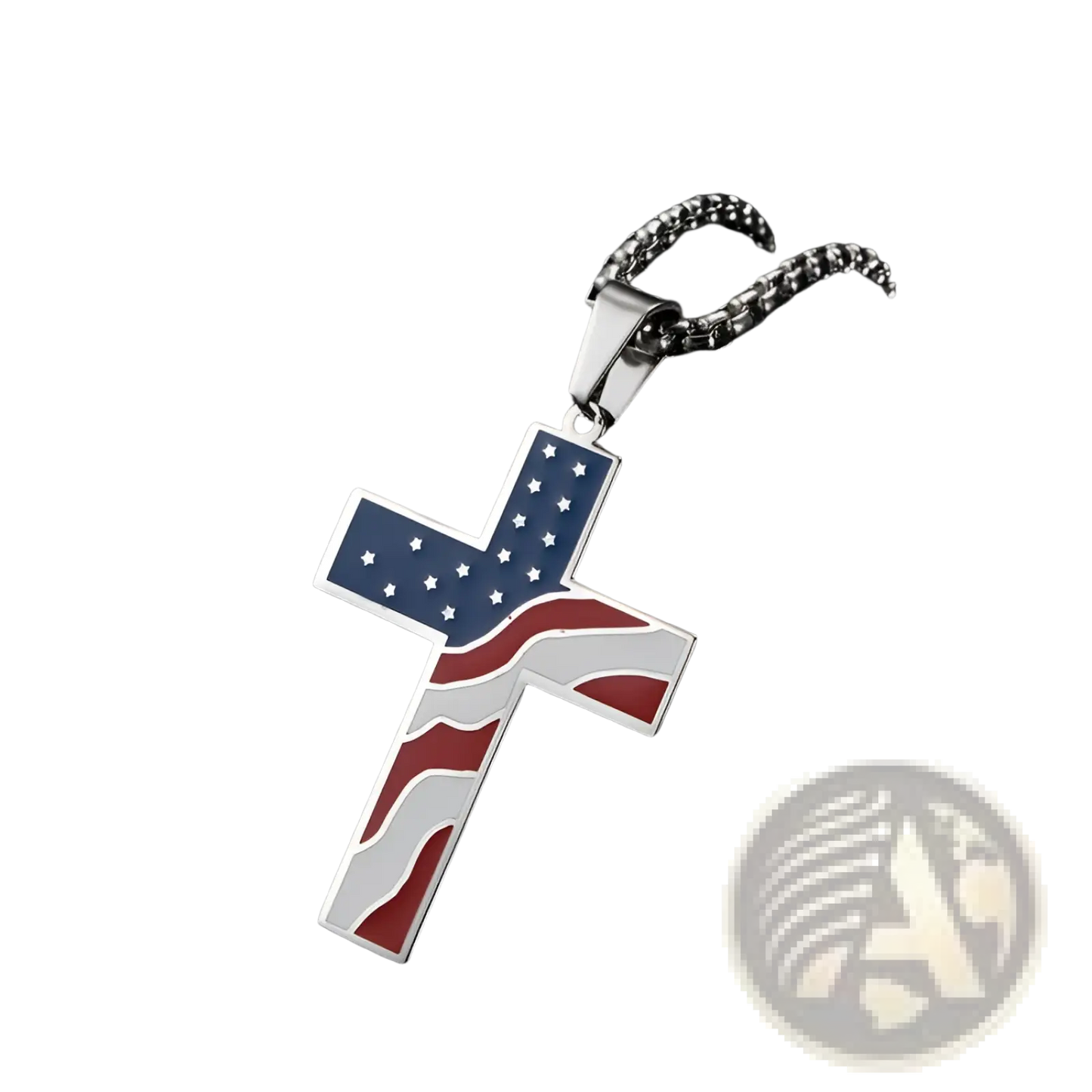 Men's American Flag Enamel Cross Stainless Steel Necklace
