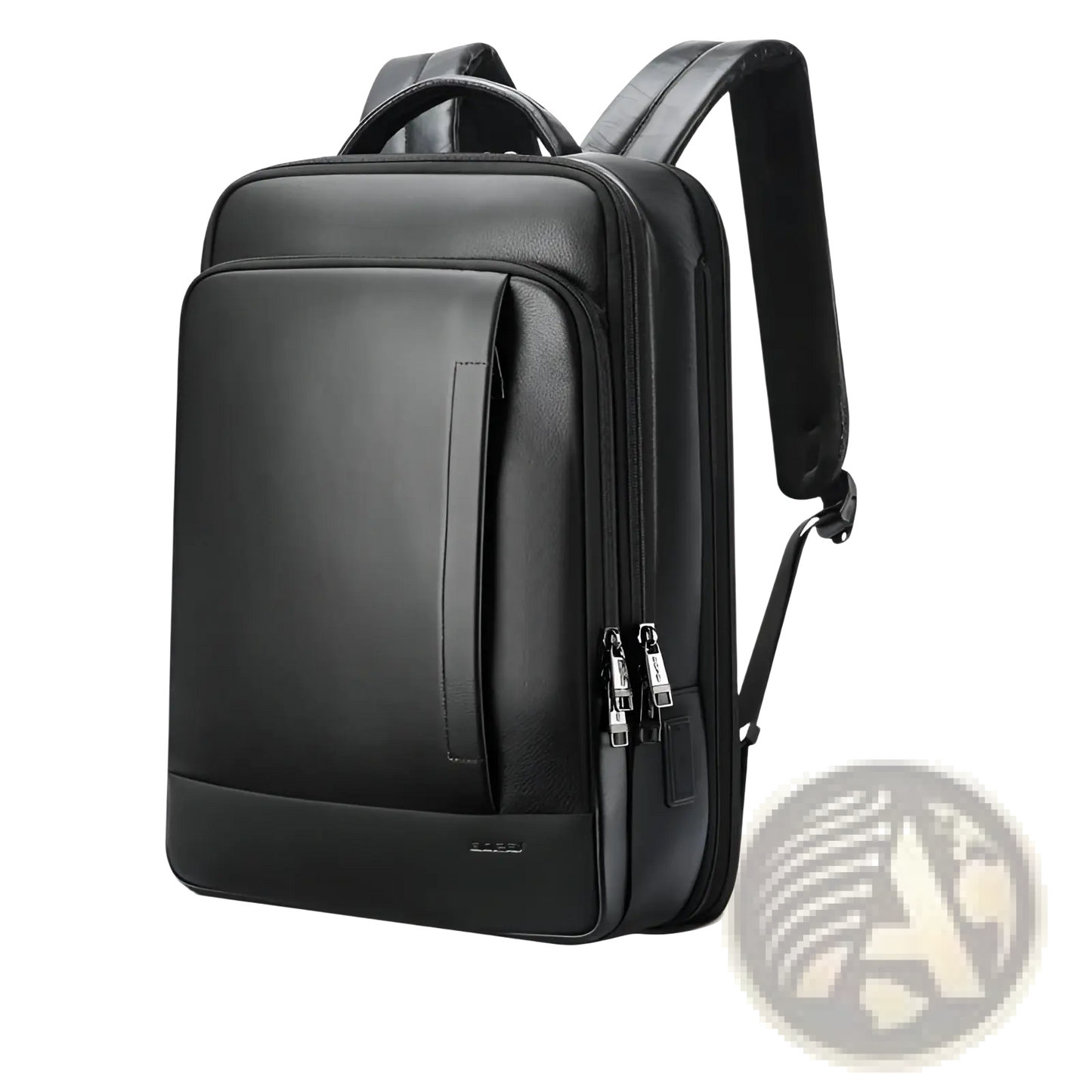 Men's Black Leather Laptop Backpack Business Bag
