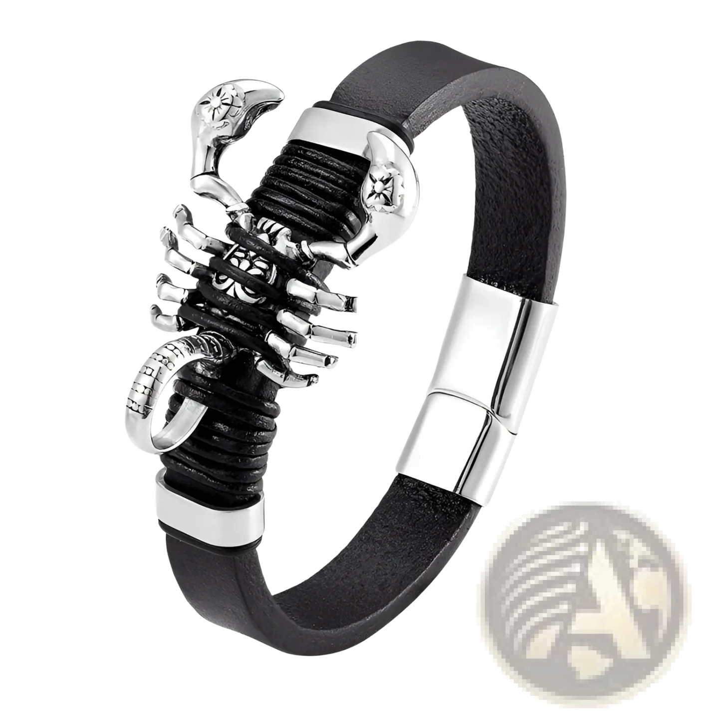 Men's Black Leather Scorpion Bracelet with Magnetic Clasp