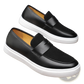 Men's Black Leather Slip-on Loafers with Rubber Sole