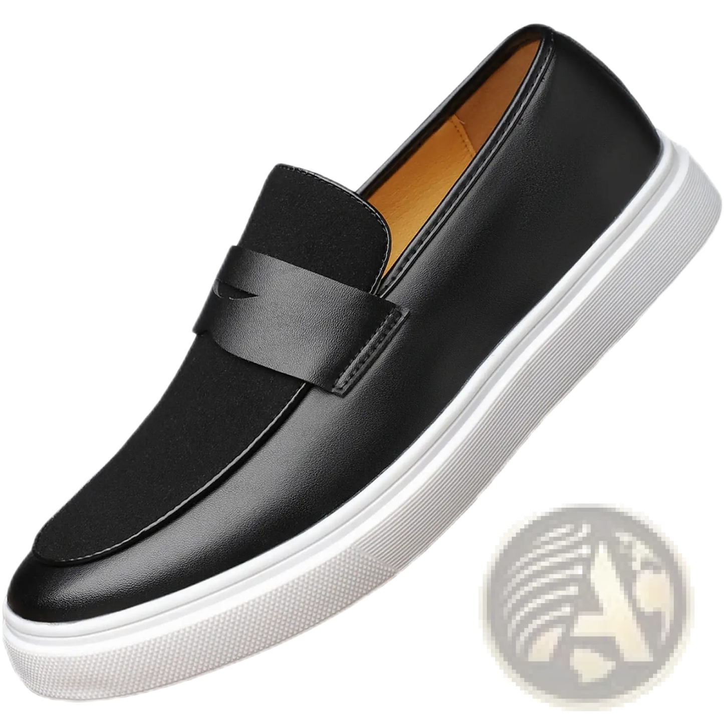 Men's Black Leather Slip-on Loafers with Rubber Sole