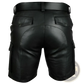 Men's Black Pu Leather Cargo Shorts with Multi Pockets