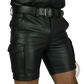 Men's Black Pu Leather Cargo Shorts with Multi Pockets