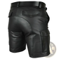 Men's Black Pu Leather Cargo Shorts with Multi Pockets