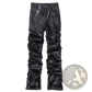 Men's Black Ruched Glossy Faux Leather Tapered Pants