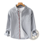 Men's British Style Striped Oxford Cotton Long Sleeve Shirt