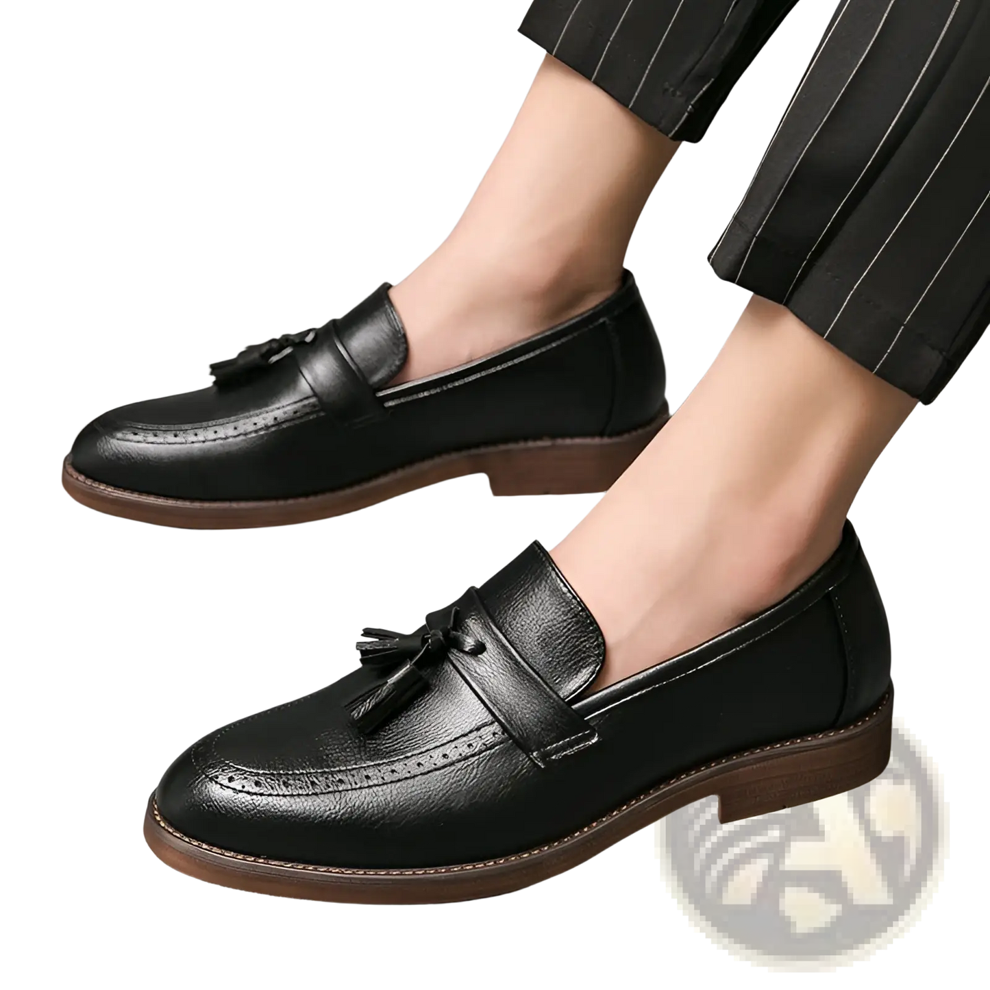 Men's Brogue Tassel Leather Loafers with Rubber Sole