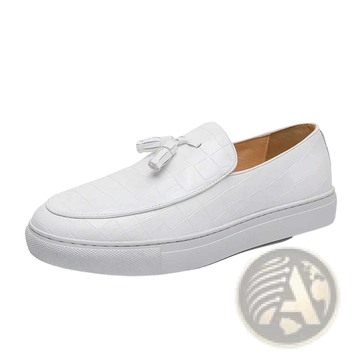 Men's Brown Leather Tassel Loafers with White Sole