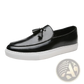 Men's Brown Leather Tassel Loafers with White Sole