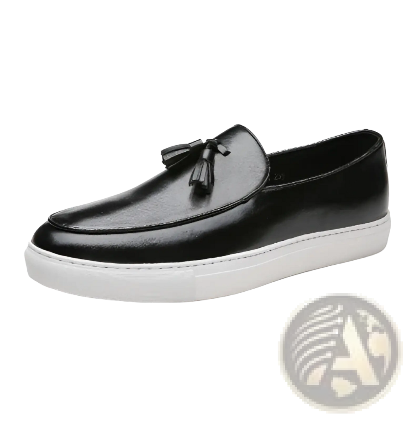 Men's Brown Leather Tassel Loafers with White Sole
