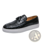 Men's Brown Leather Tassel Loafers with White Sole