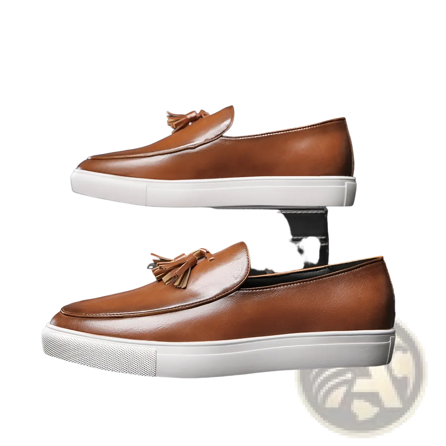 Men's Brown Leather Tassel Loafers with White Sole
