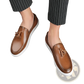 Men's Brown Leather Tassel Loafers with White Sole