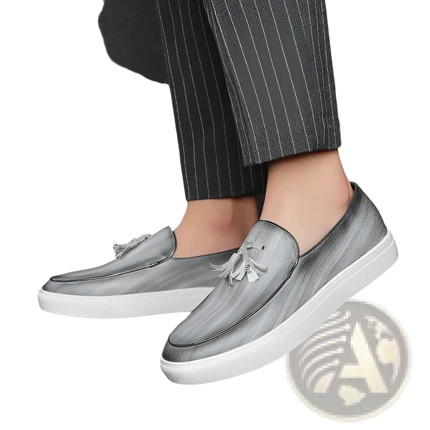 Men's Brown Leather Tassel Loafers with White Sole