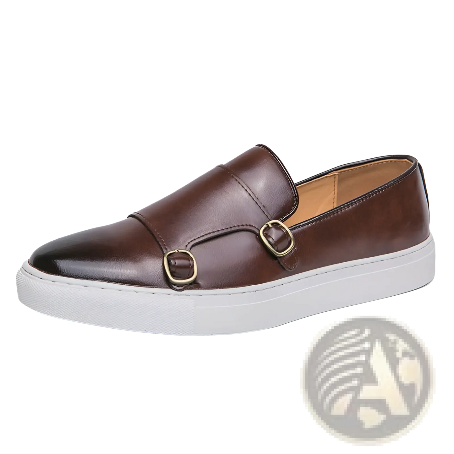 Men's Business Casual Double Buckle Leather Sneakers