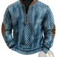 Men's Cable Knit Half Zip Sweater with Leather Accents