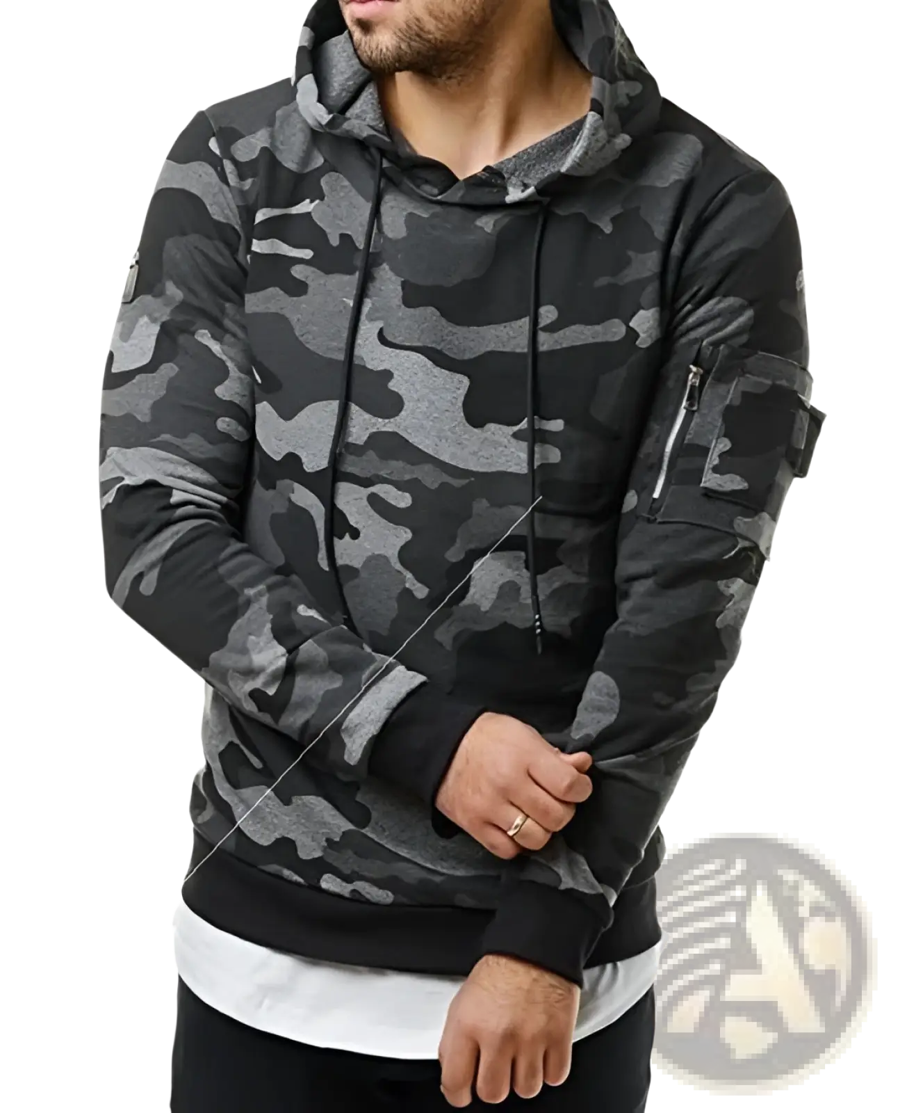 Men's Camouflage Slim Fit Hooded Sweater with Sleeve Pocket