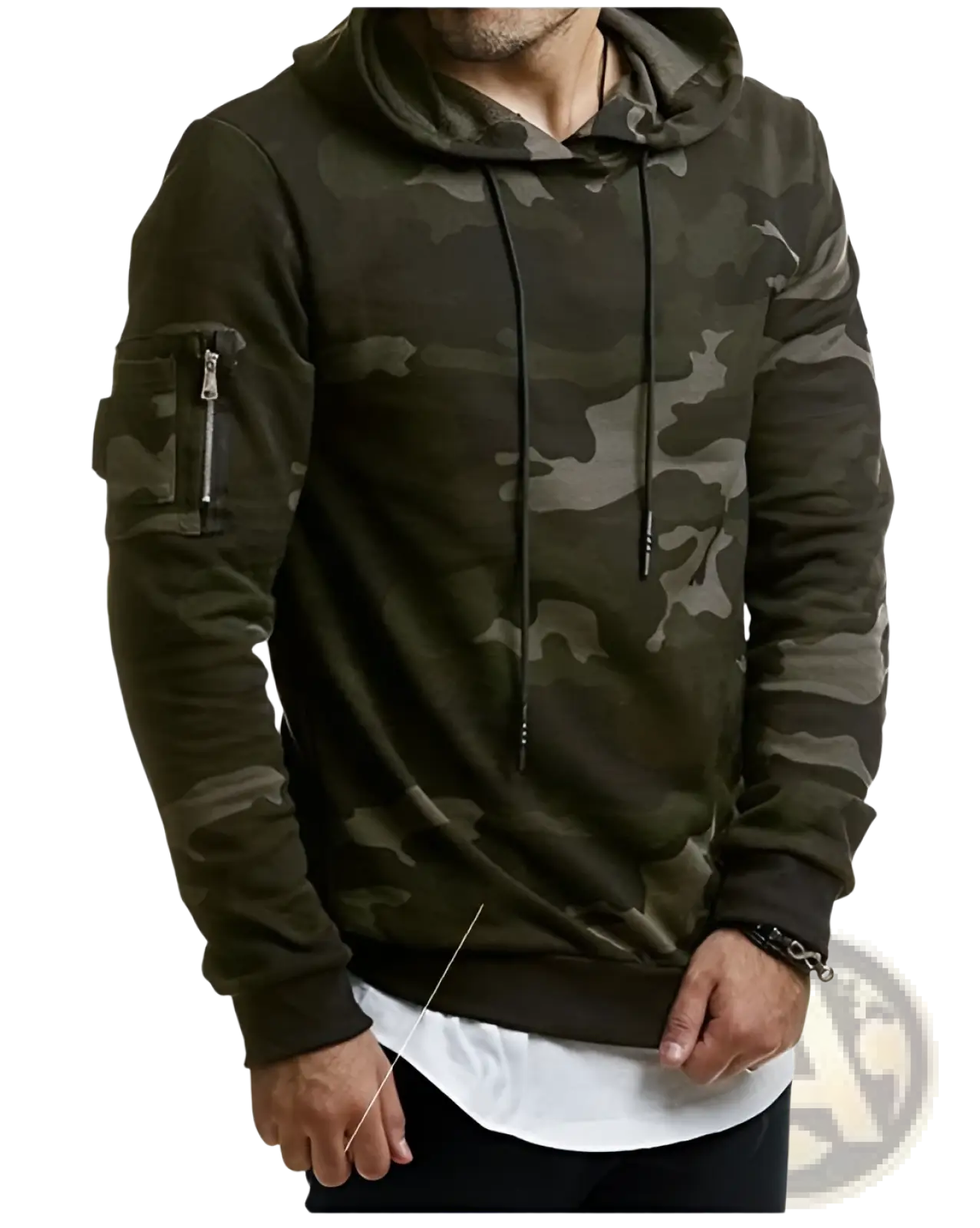 Men's Camouflage Slim Fit Hooded Sweater with Sleeve Pocket