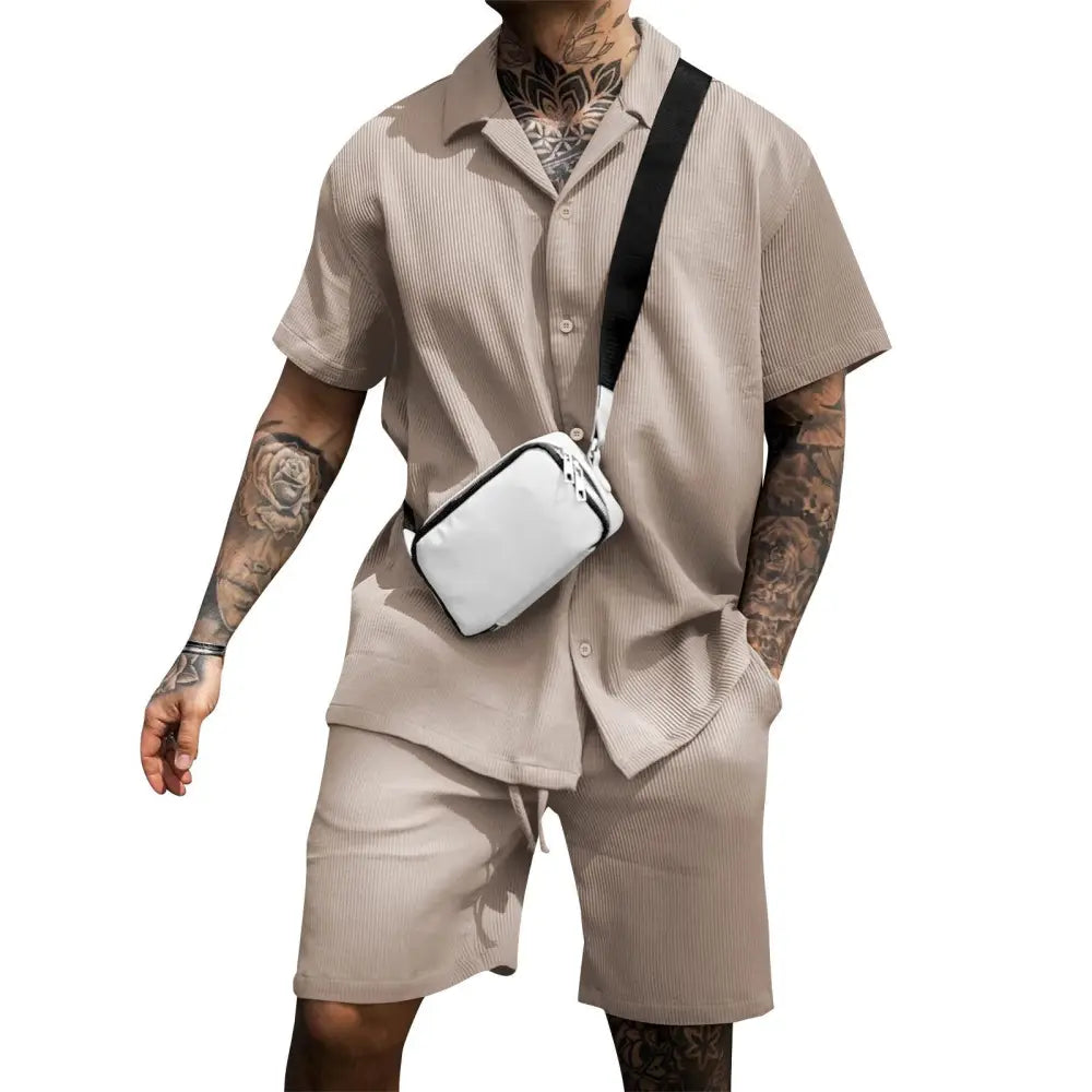 Men's Casual Cotton Polo and Shorts Matching Summer Set