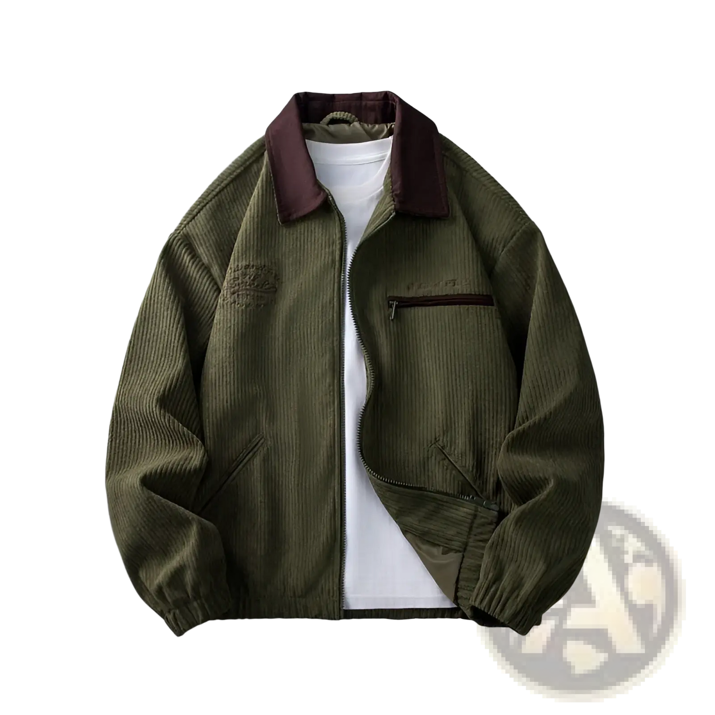Men's Casual Embroidered Corduroy Zip Jacket