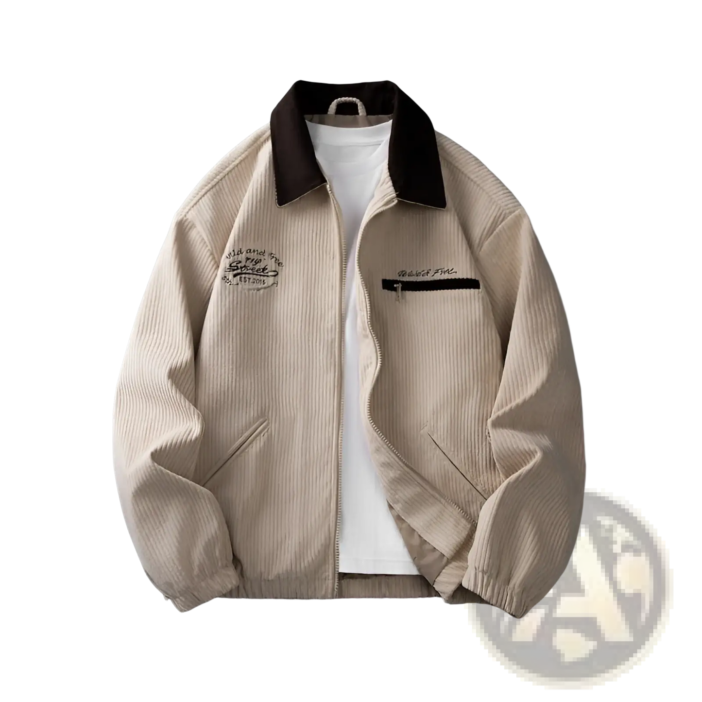 Men's Casual Embroidered Corduroy Zip Jacket