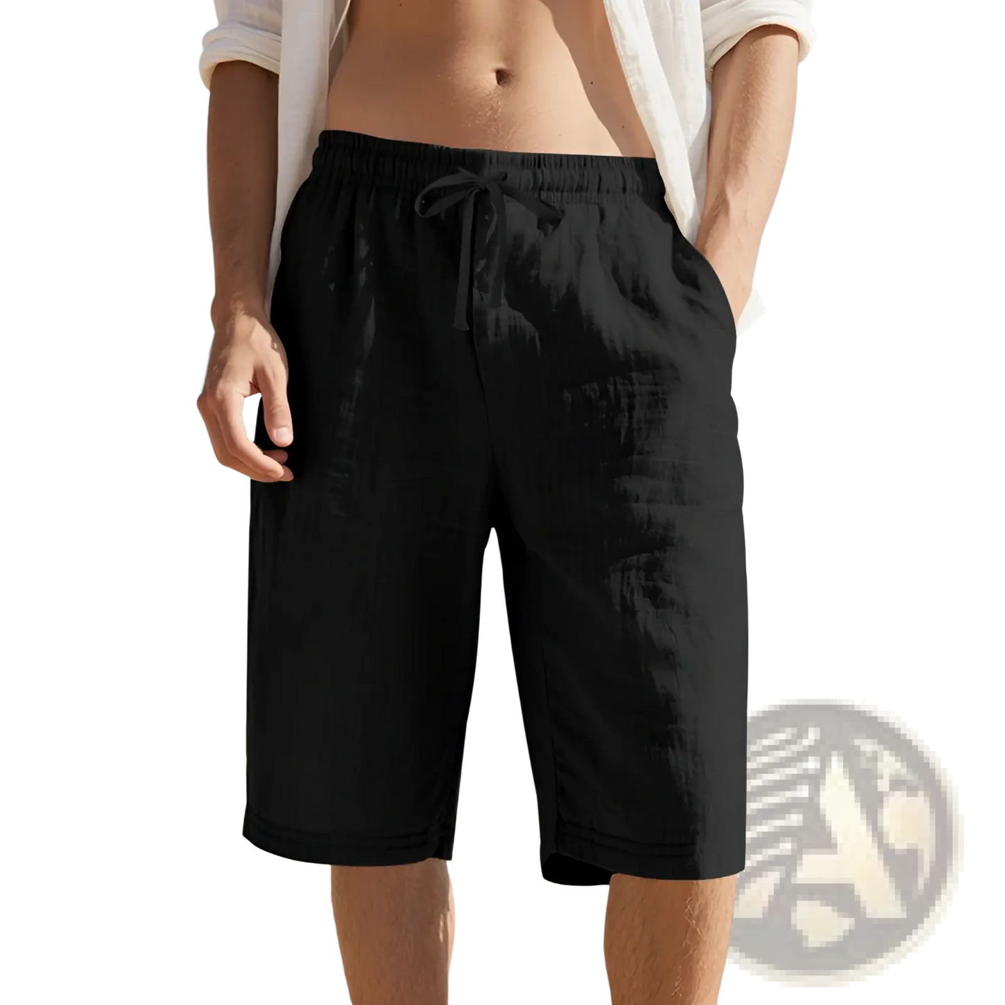 Men's Casual Linen Drawstring Elastic Waist Shorts