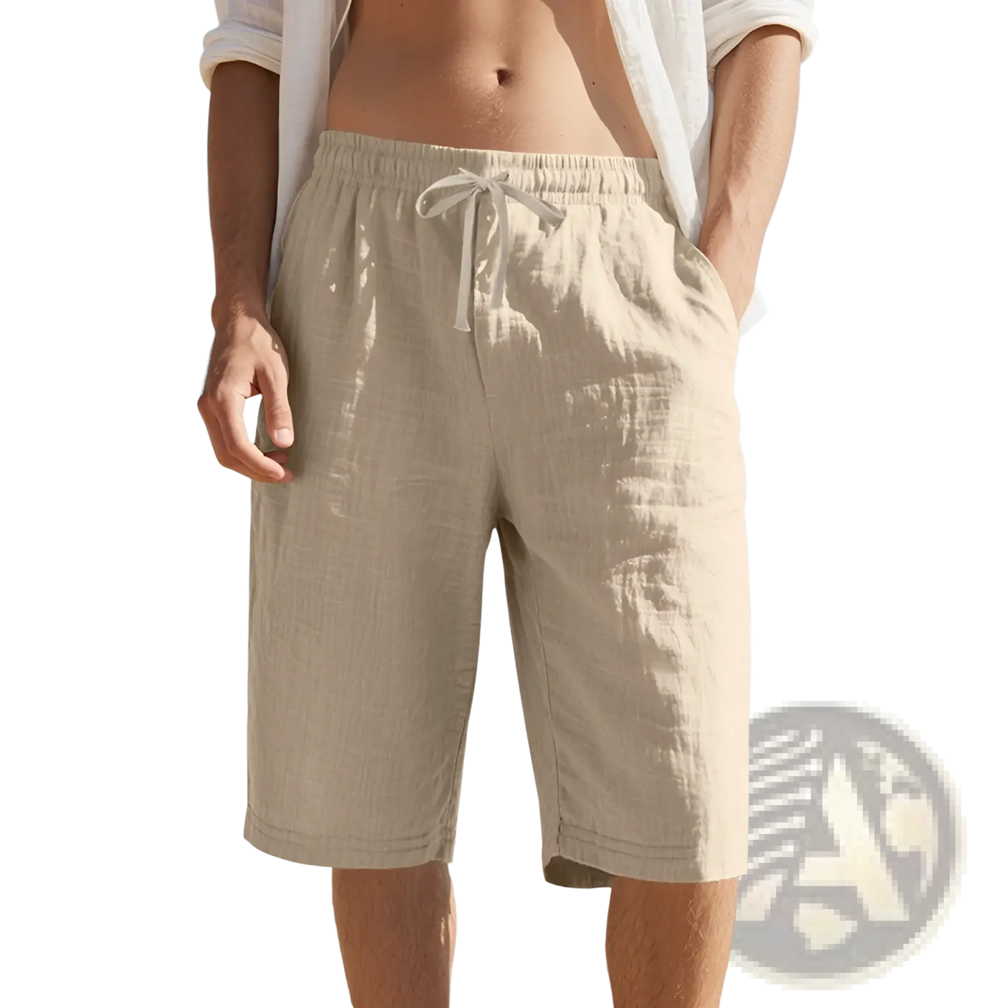 Men's Casual Linen Drawstring Elastic Waist Shorts