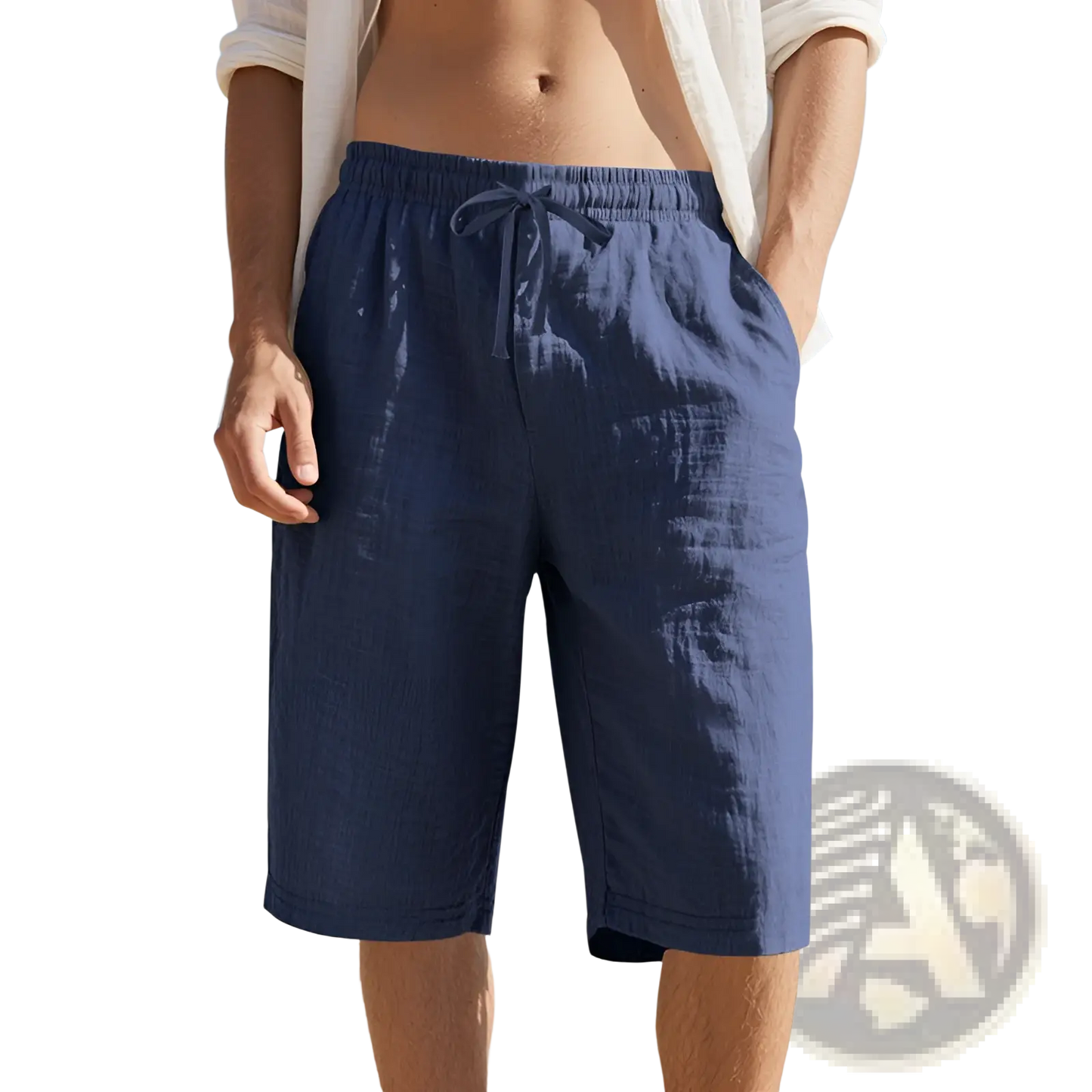 Men's Casual Linen Drawstring Elastic Waist Shorts