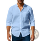 Men's Casual Linen Stand Collar Long Sleeve Shirt