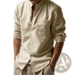 Men's Casual Linen Stand Collar Long Sleeve Shirt