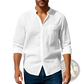 Men's Casual Linen Stand Collar Long Sleeve Shirt