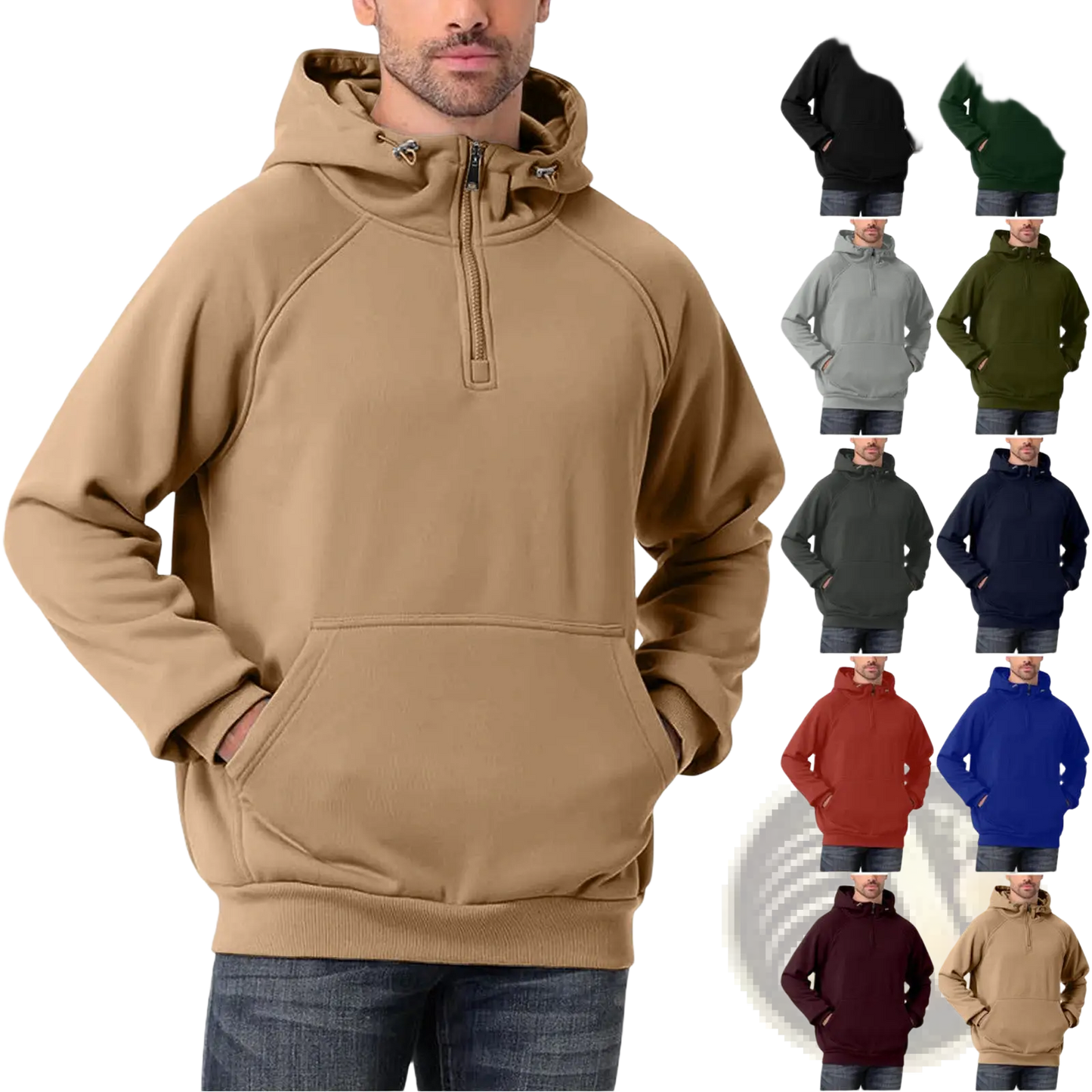 Men's Casual Multi Color Half Zip Pullover Hoodie