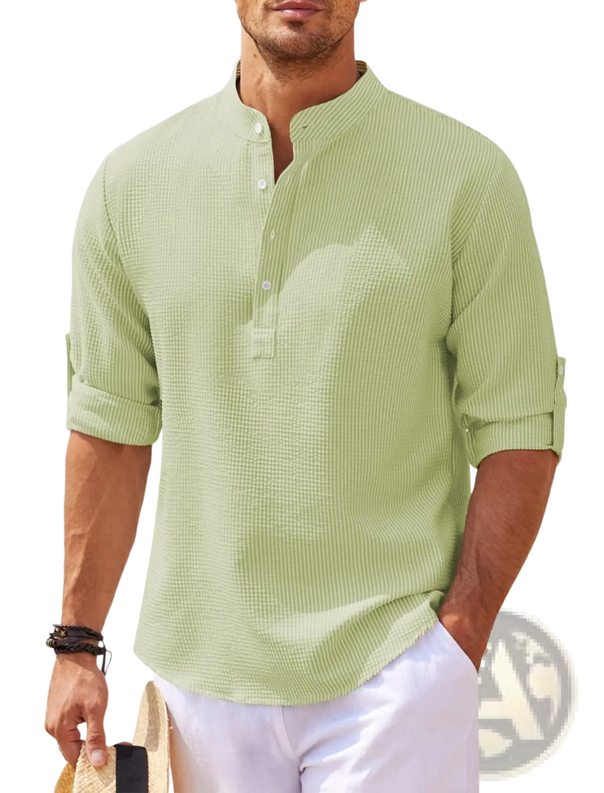 Men's Casual Ribbed Cotton Blend Stand Collar Shirt