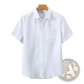 Men's Casual Short Sleeve Pure Linen Button Down Shirt