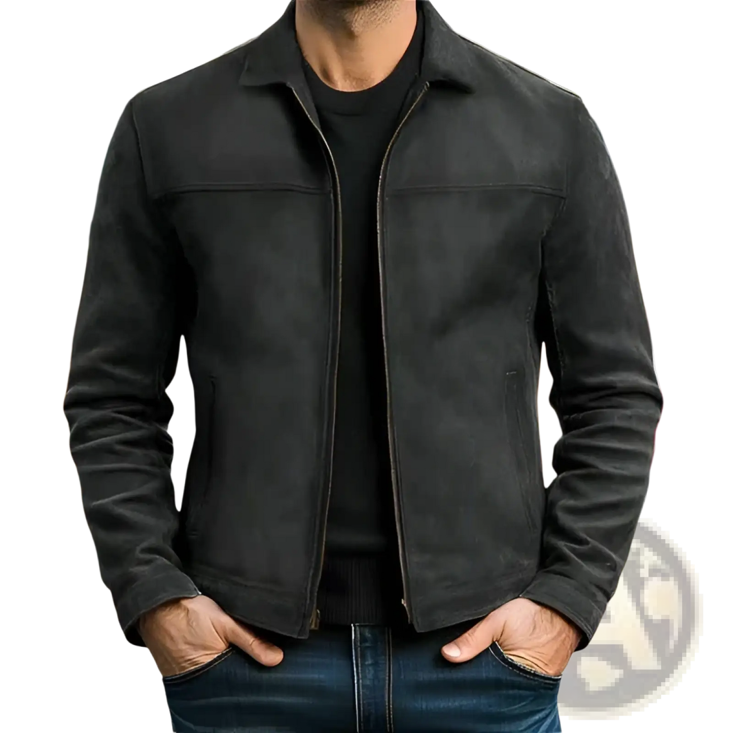 Men's Casual Suede Zipper Jacket with Classic Lapel Collar