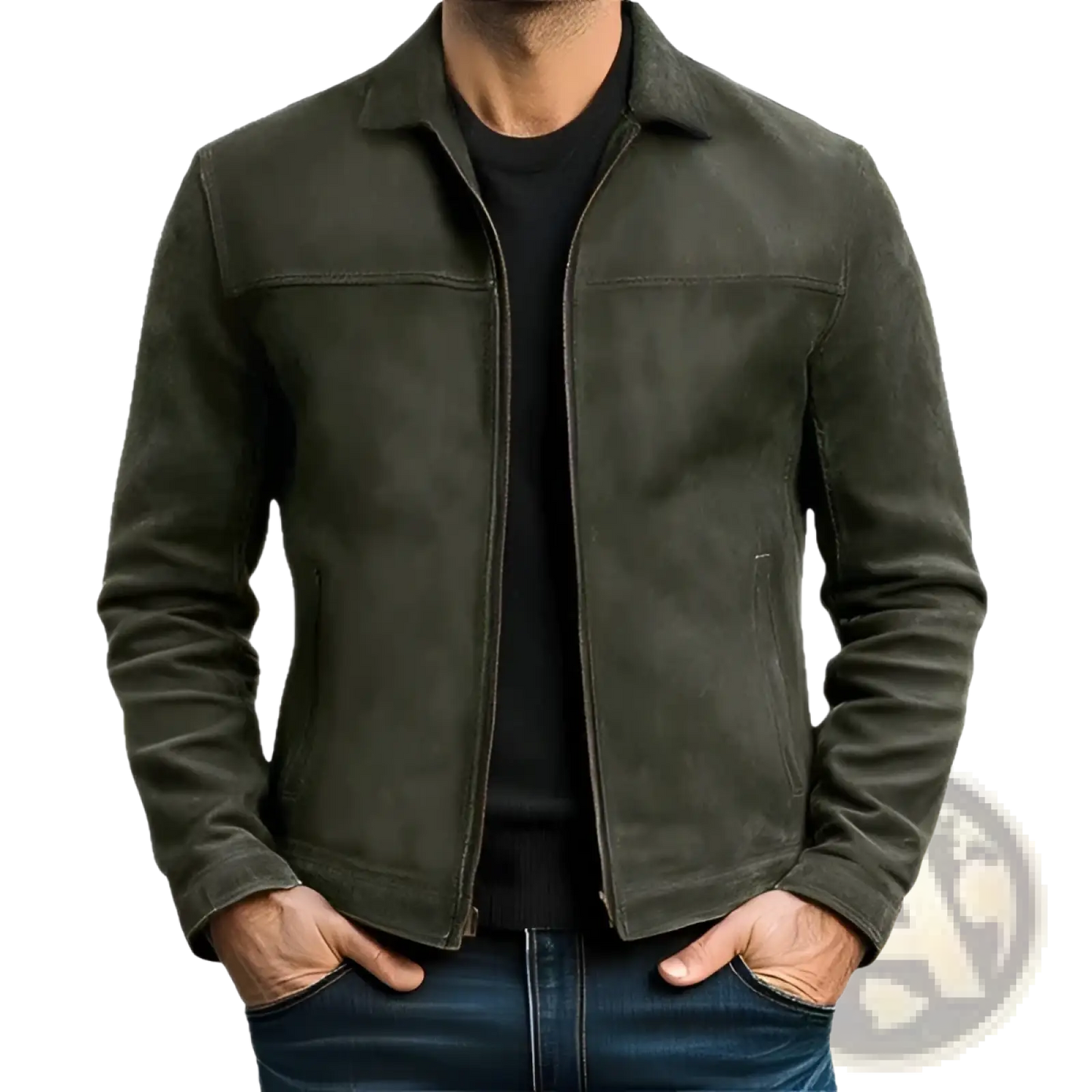 Men's Casual Suede Zipper Jacket with Classic Lapel Collar