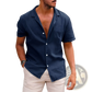 Men's Casual Textured Short Sleeve Button Down Shirt