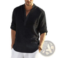 Men's Casual v Neck Rolled Sleeve Linen Pullover Shirt