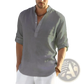 Men's Casual v Neck Rolled Sleeve Linen Pullover Shirt