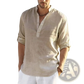 Men's Casual v Neck Rolled Sleeve Linen Pullover Shirt