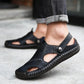 Men's Brown Woven Leather Closed Toe Beach Sandals