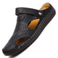 Men's Brown Woven Leather Closed Toe Beach Sandals
